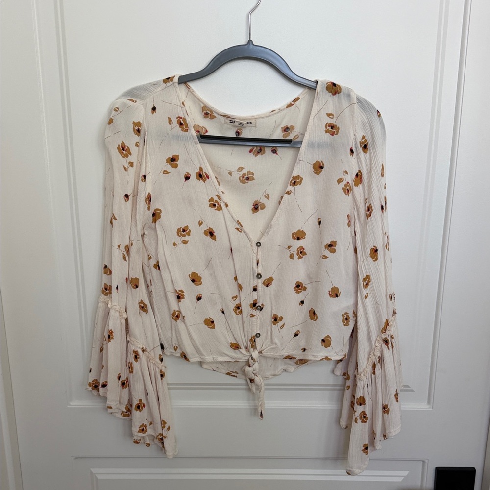 Billabong Cream Floral Tie-Front V-Neck Blouse
